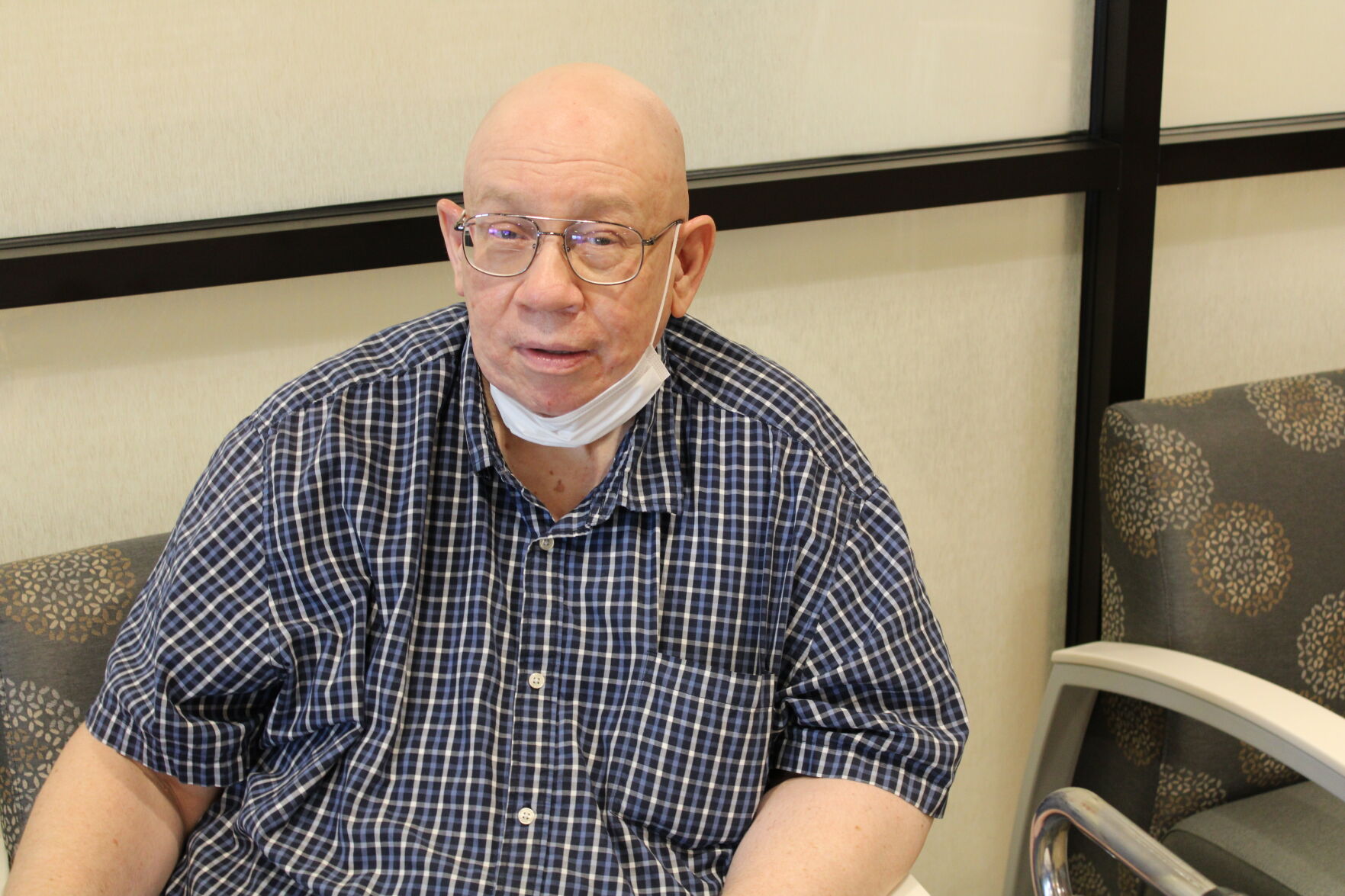 Timothy Forde sits in the VA clinic in Pittsfield